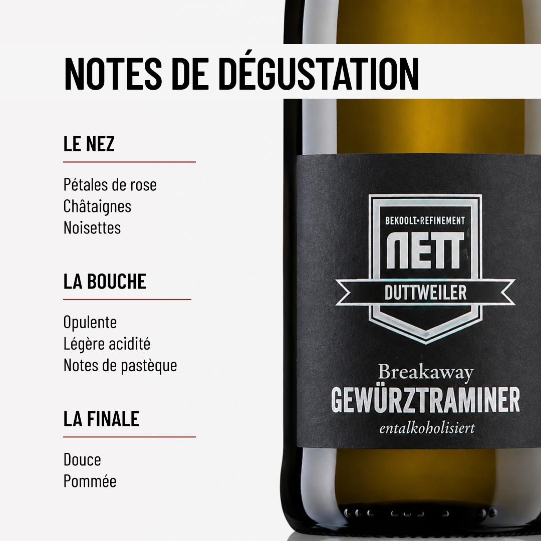 BREAKAWAY GEWURZTRAMINER: délicat moëlleux sans alcool de Christian Nett.