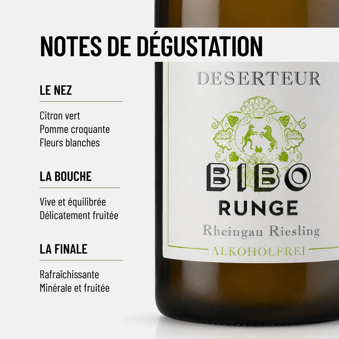 DESERTEUR RIESLING: Excellent vin sans alcool de Bibo Runge.