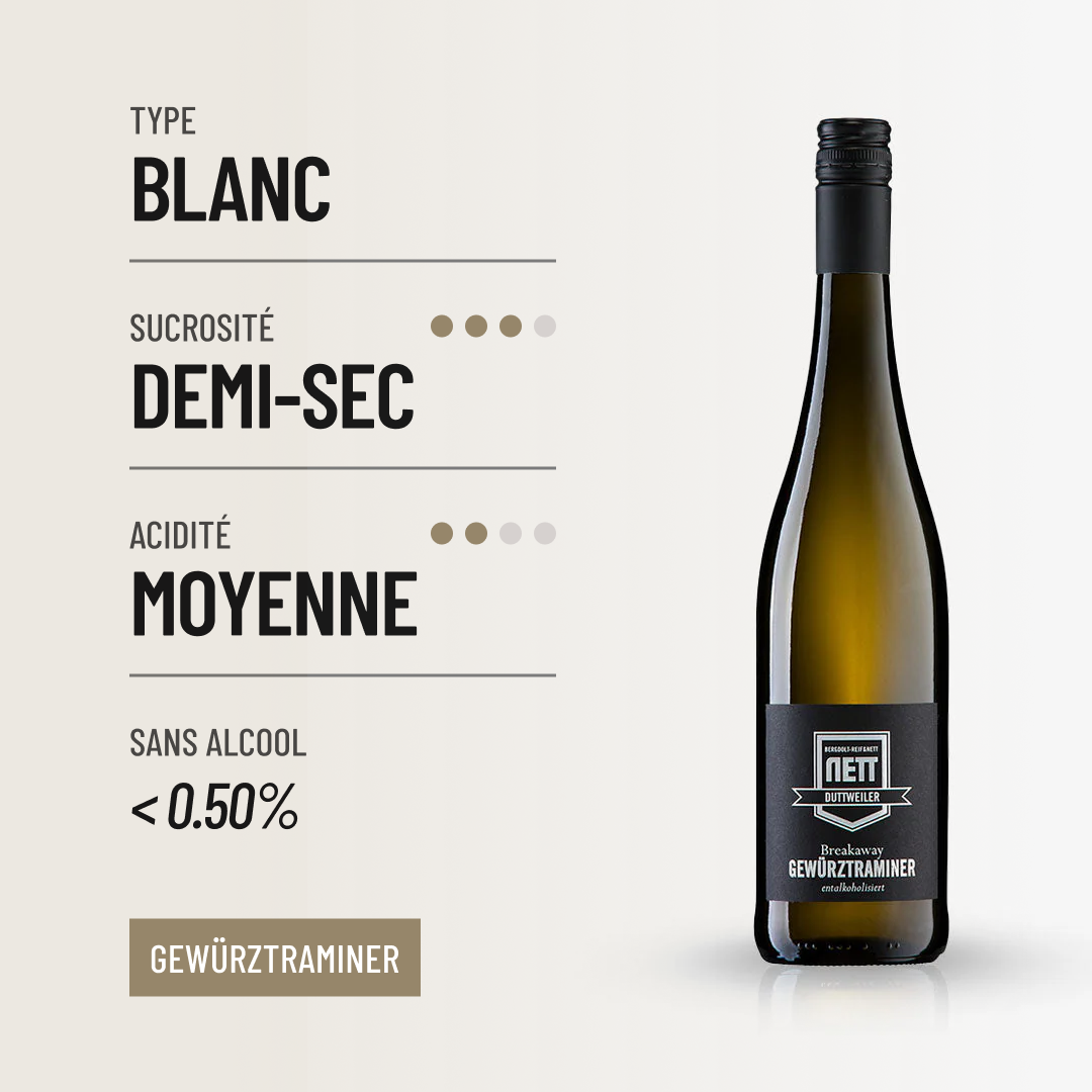 BREAKAWAY GEWURZTRAMINER: délicat moëlleux sans alcool de Christian Nett.