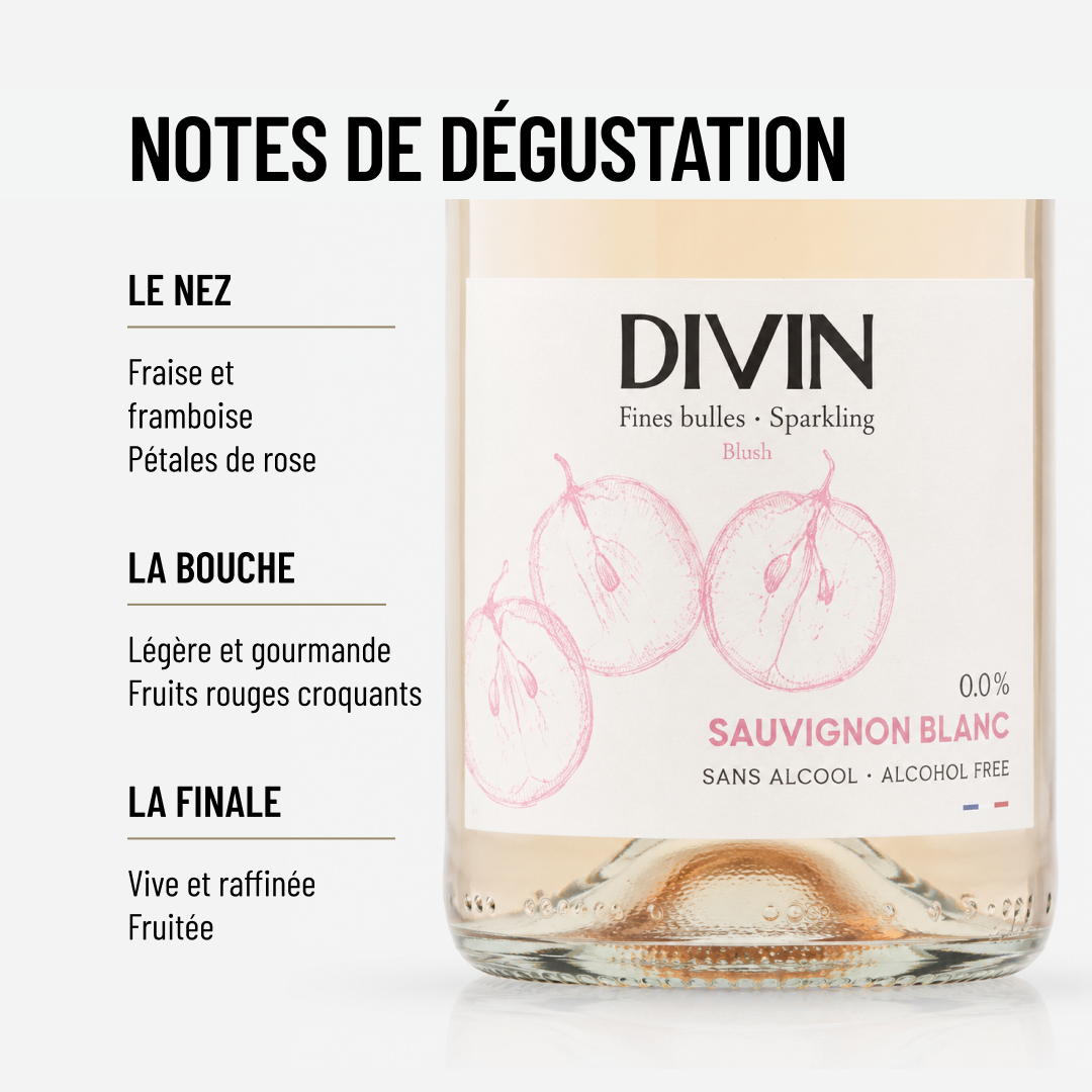 DIVIN PÉTILLANT ROSÉ: des bulles sans alcool au joli blush rosé.