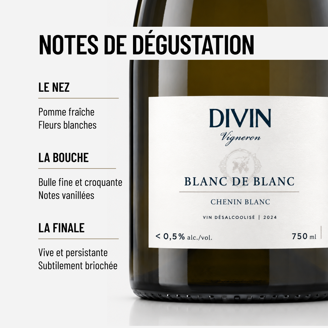 DIVIN VIGNERON BLANC DE BLANCS: un pétillant sans-alcool à l'allure folle.