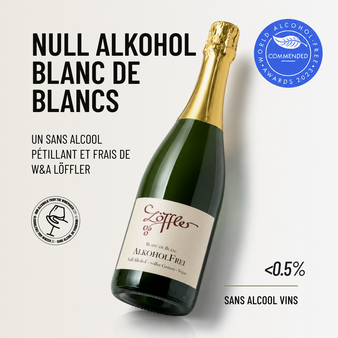 NULL ALKOHOL BLANC DE BLANCS: un sans alcool pétillant et frais de W&A Löffler