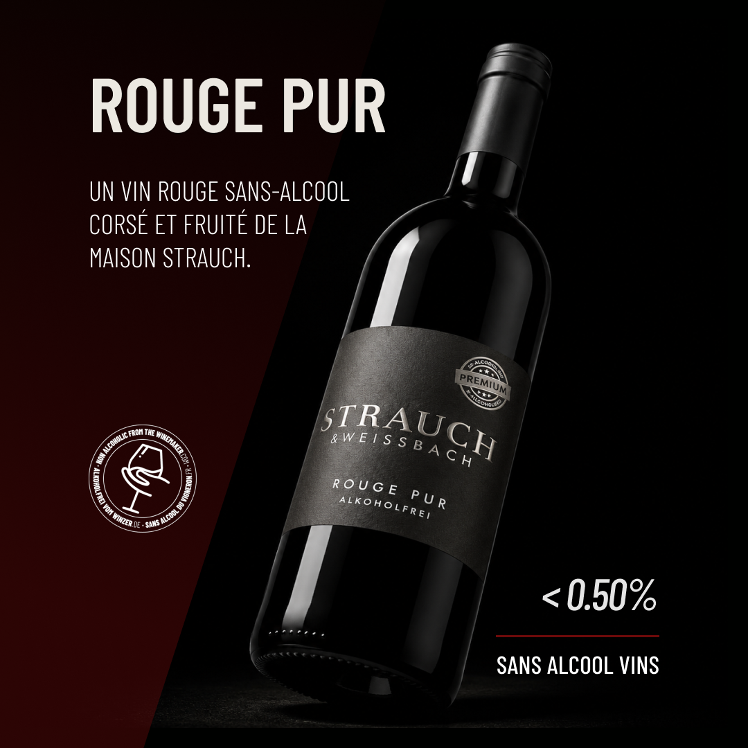 ROUGE PUR: un vin rouge sans-alcool corsé et fruité de la Maison Strauch.