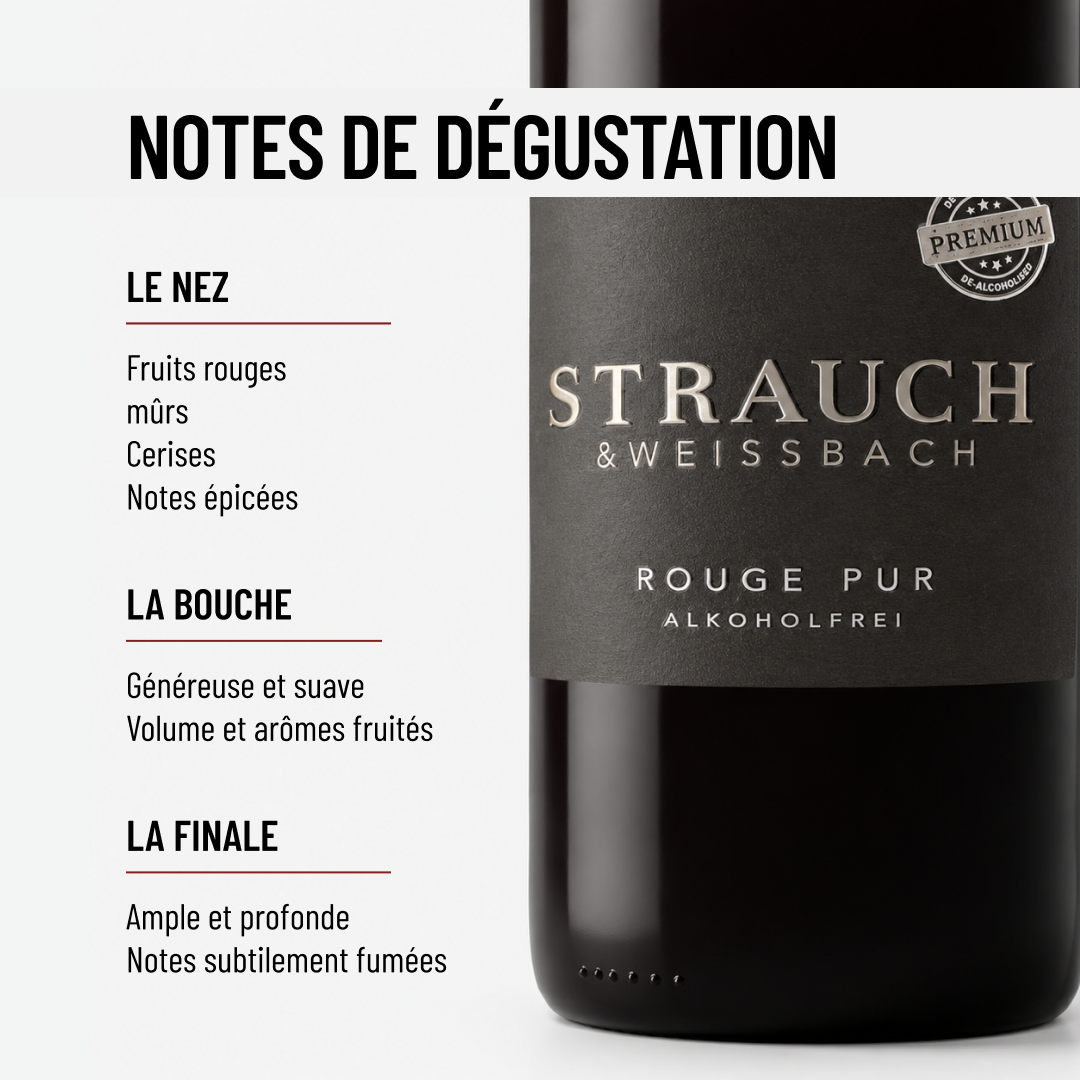 ROUGE PUR: un vin rouge sans-alcool corsé et fruité de la Maison Strauch.