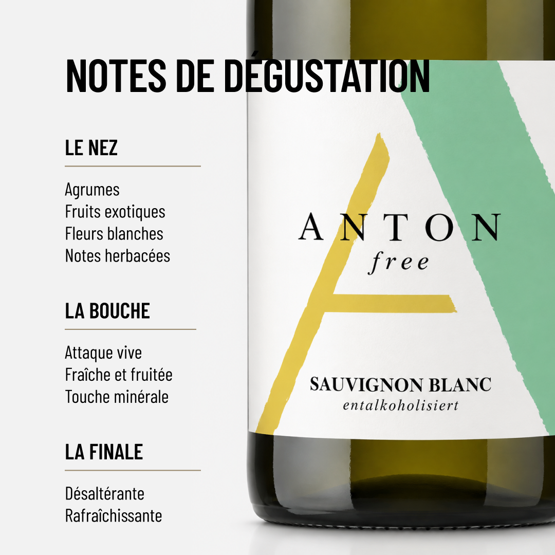 SAUVIGNON BLANC FREE: la version sans alcool d'un sauvignon fruité et frais par Matthias Anton.