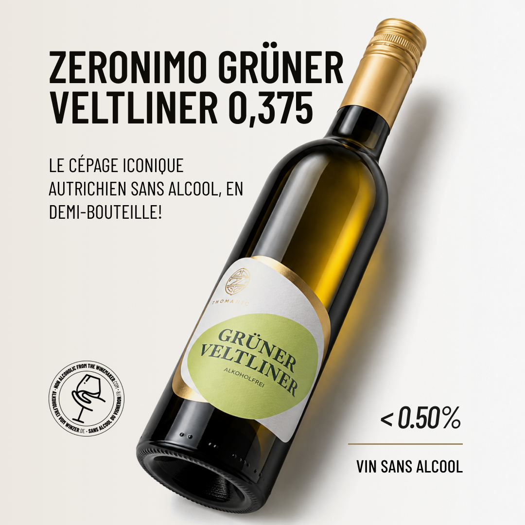 ZERONIMO GRÜNER VELTLINER 0,375: le cépage iconique autrichien sans alcool, en demi-bouteille!